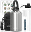 Stainless Steel Vacuum Insulated Water Bottle 64oz, Drink Flask Metal Water Bottles 1890ml with 2 Lids Leakproof (Straw Lid and Spout Lid) Keep 24 Hours Cold Drinks for Sport, Work, Travel