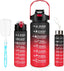 3 Pack Water Bottle BPA Free ,2L/800ML/300ML Sport Water Bottles with Straw & Brush,Motivational Time Markings, Leak-Proof, 2 Liters Gym Drinks Bottle for Adults Women, Running,Cycling -Black Red