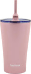 The Sipper Double Walled Stainless Steel Coffee, Water Tumbler 550ml | Wide Mouth, Flexible & Removable Straw with Splash & Leak Proof with Silicon Lid | Keeps Cold for 14Hrs | Blush Pink