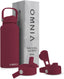 OMNIA Vacuum Insulated Stainless Steel Water Bottle, 2 Lids (Straw & Spout) Leakproof, BPA-Free, Reusable Flask, Hot & Cold Thermos for Sports, Gym, Travel, Outdoors (Burgundy, 1000ML)