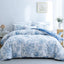 BOLINLIVING Floral Duvet Cover Queen Size 3 Pieces, Flower Duvet Cover with 2 Pillow Shams, Soft Floral Bedding Set White and Blue for All Season, Breathable, Zipper Closure, Queen(90''x90'')