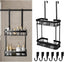 Shower Caddy Hanging, 2 Tier Over Door Shower Shelf No Drilling Showers Organiser Hanging Storage Rack Holder Showers Basket Organizer with 6 Hooks for Bathroom Shampoo Gel, Black