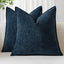Sungeek Set of 2 Soft Chenille Cushion Covers 45x45cm Square Decorative Throw Pillow Covers with Stitched Edge Solid Dyed Pillow Cases Covers for Home Decor Couch Sofa Bed Living Room, Navy Blue