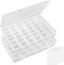 2 Pack 36 Grids Organiser Storage Box, Fishing Tackle Box, Clear Stackable Plastic Container with Adjustable Dividers for Beads, Art DIY, Crafts, Jewelry, with 5 Sheet Label Stickers