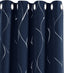 Eyelet Curtains, Blackout Curtains, Home Decoration Thermal Insulated Wave Line Foil Printed Material Curtains for Bedroom Windows, 46 x 54 Inch(Width x Length), Navy Blue, one pair