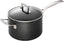 Toughened Non-Stick 18x11.1cm Saucepan with Helper Handle and Glass Lid, Aluminium, 51108180010302, Black