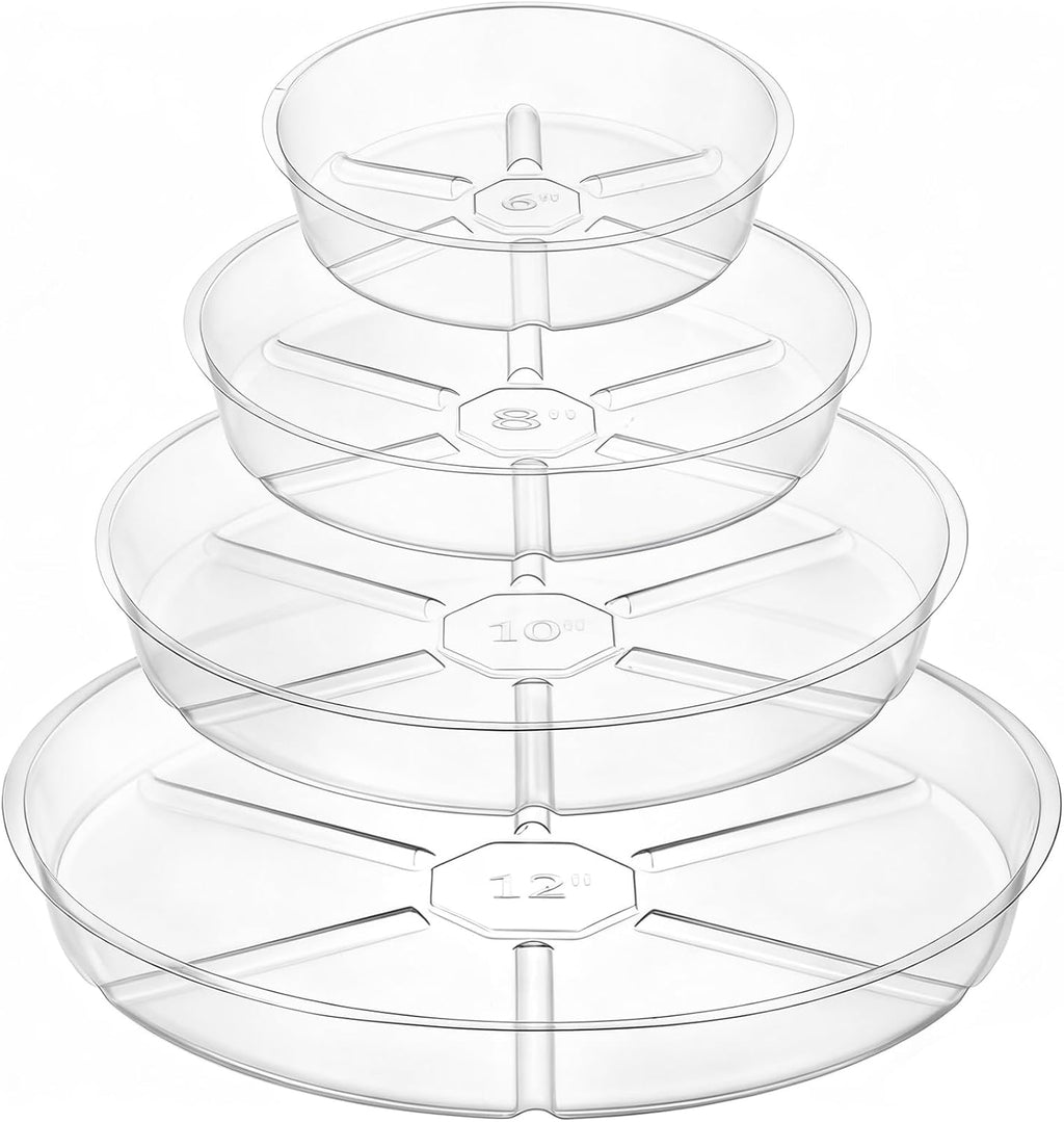 Hacaroa 24 Pack Clear Plant Saucer Drip Trays, 6/8/10/12 Inch Plastic Plant Trays Flower Pot Saucers for Indoor & Outdoor Plants, Round, 4 Sizes
