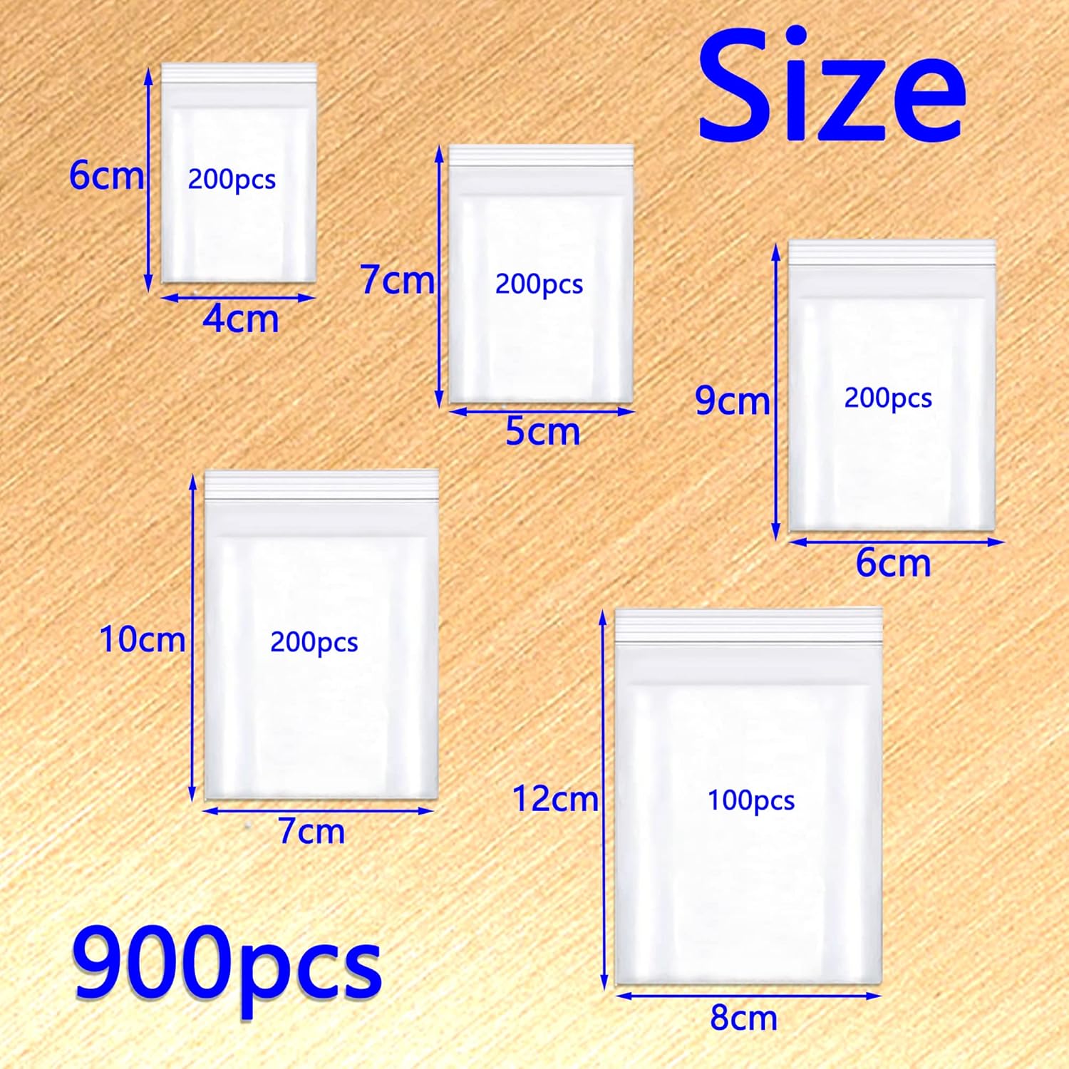900pcs Grip Seal Bags Mixed Size Small Clear Resealable Storage Pouches Poly Perfect for Small Cookies Sweets Jewellery and Diamond Painting 100µ Secondary image