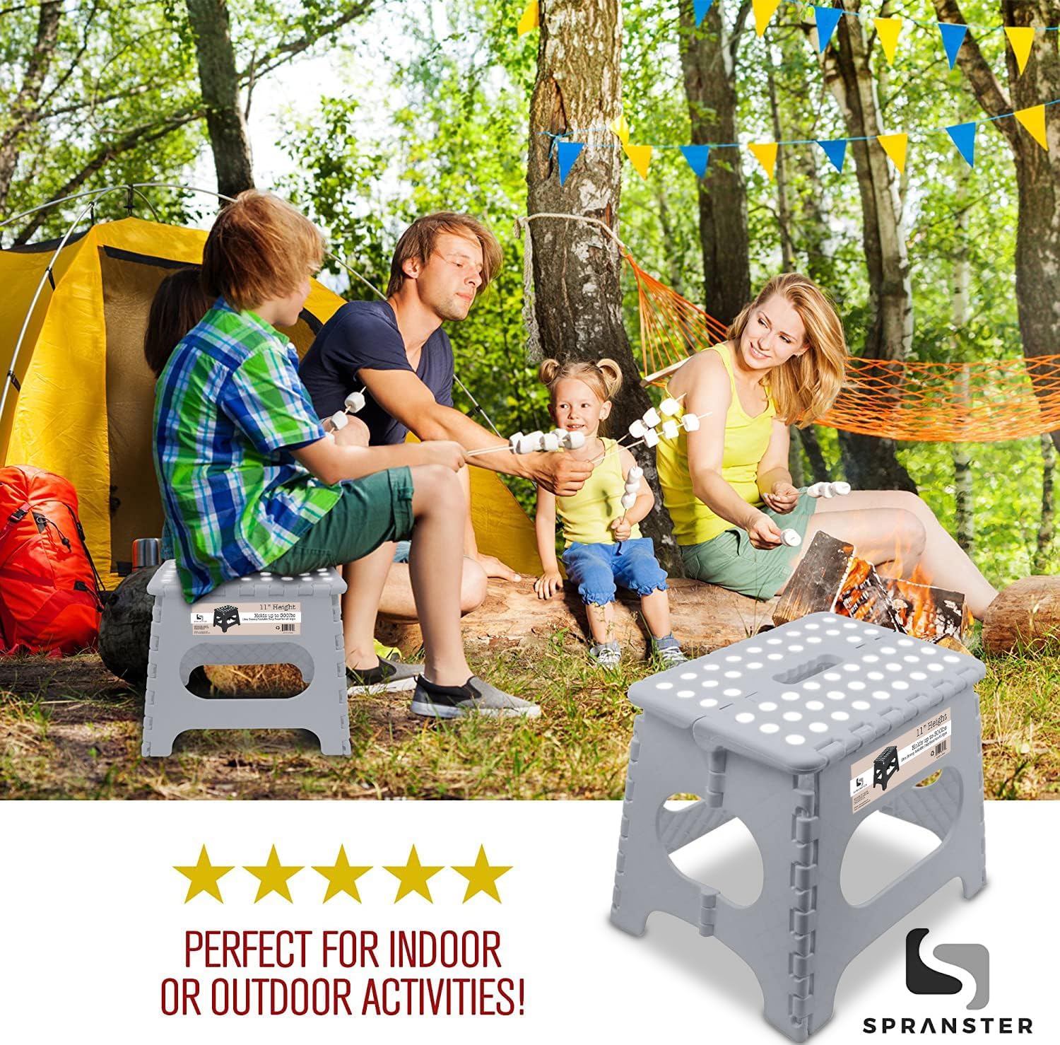 Super Strong Folding Step Stool - 11" - Sturdy Enough to Hold 300 Lb - Lightweight Foldable Step Stool for Adults and Kids - Opens with one Flip - Great for Kitchen, Bathroom and Bedroom