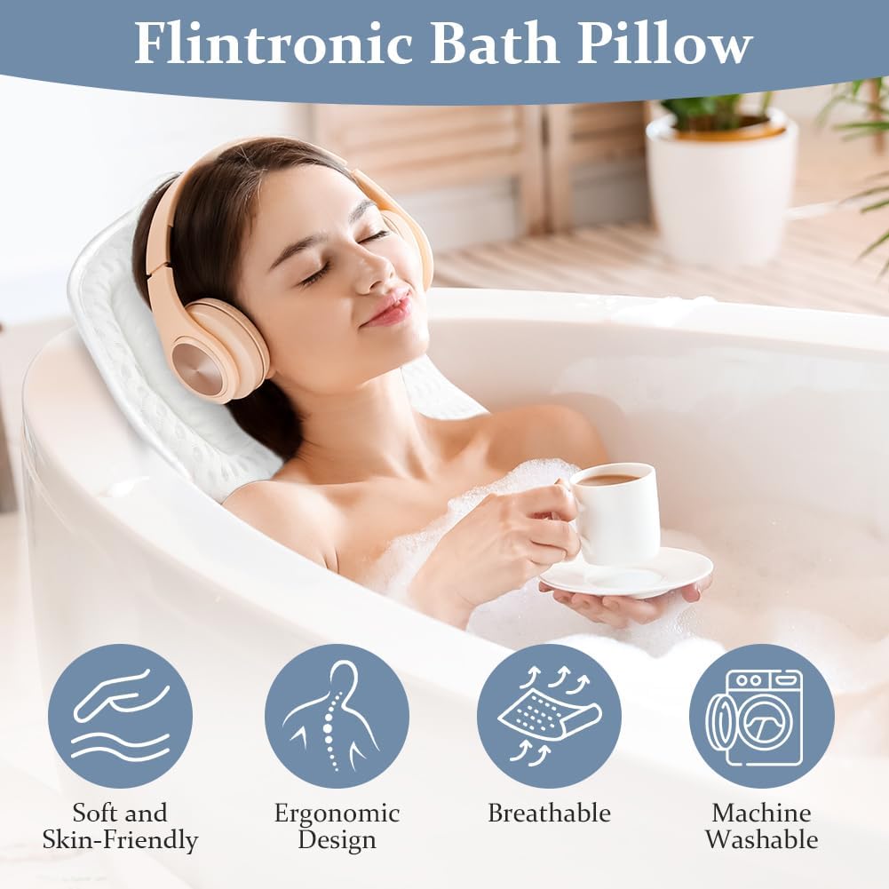 Bath Pillow, 4D Luxury Bath Bathtub Pillow for Head, Neck, Shoulder and Back Support, Ergonomic Breathable Mesh SPA Tub Pillow with 6 Powerful Suction Cups, Fits all Bathtub
