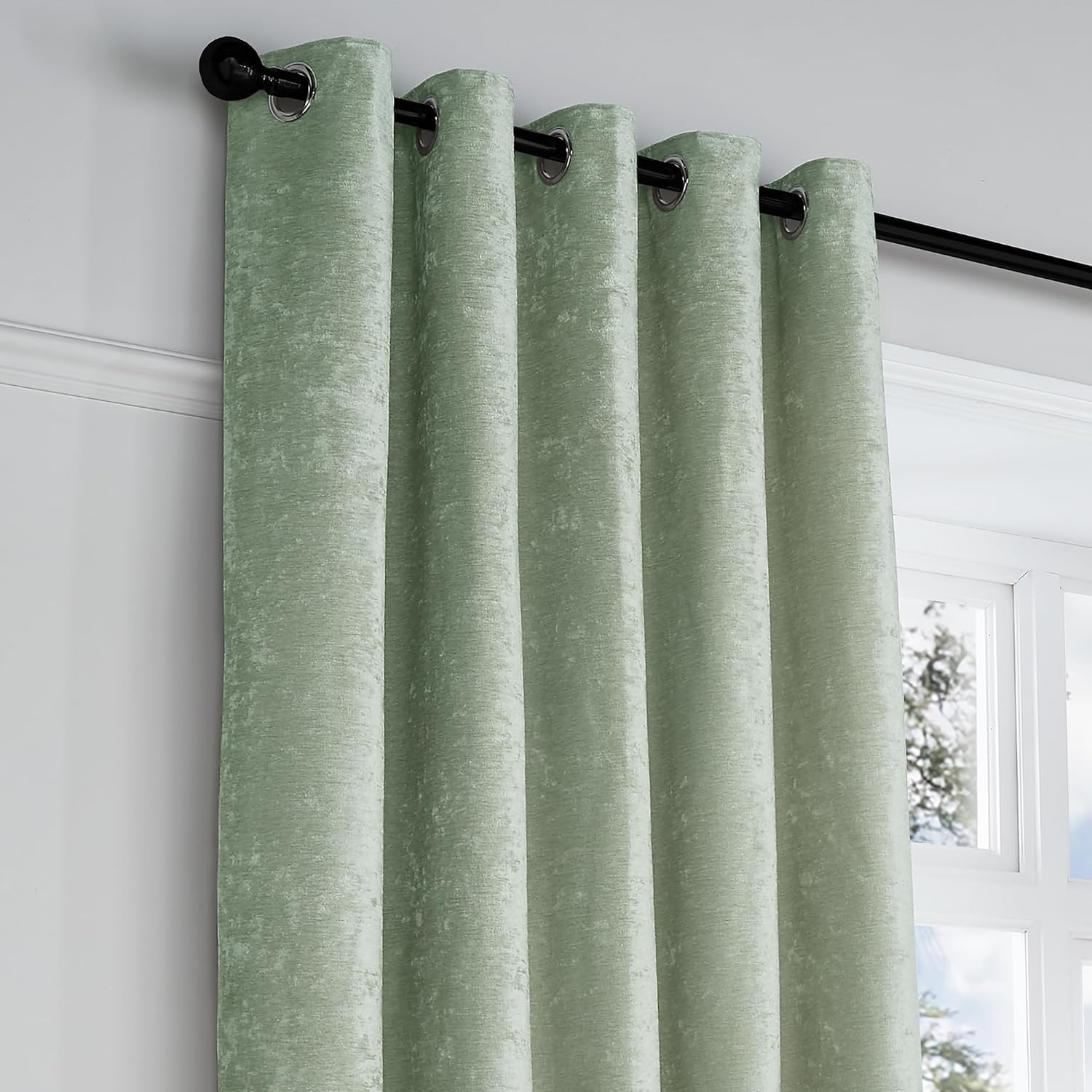 Sage Green Woven Curtains - 2 Panels, 66"x90" (168x229cm) - Light Green Eyelet, Textured Chenille - Luxury Drapes for Bedroom/Living Room