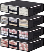 4 Pack Underbed Storage Bags 40L Foldable Clothes Bag Large Capacity Storage Containers with Clear Window Reinforced Handles Zippered Organizer for Comforters Blankets Bedding, Black