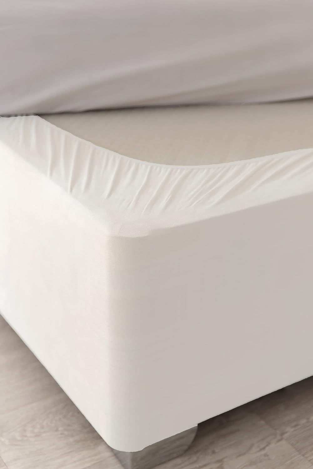 19" Extra Deep Base Wrap Valance Sheet - Transforms a drab looking bed base divan - Luxury Faux Suede (Off White, King) Secondary image