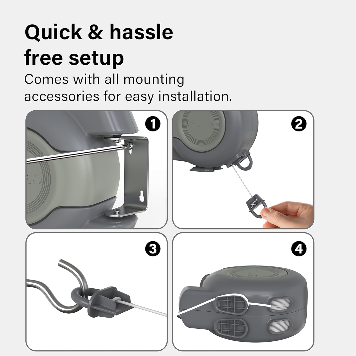 Retractable Washing Line 30m Outdoor, Heavy Duty Wall Mounted Double Washing Lines Extendable Clothes Line Laundry Drying Line for Drying Space, Grey