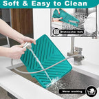 Dish Drying Mat, Silicone Dish Draining Mat with Double Hanging Hole, Thicken Self Drying Mat-Soft & Easy to Clean, Draining Board Mats for kitchen Counter-Green (15.7inch x 13.6 inch)