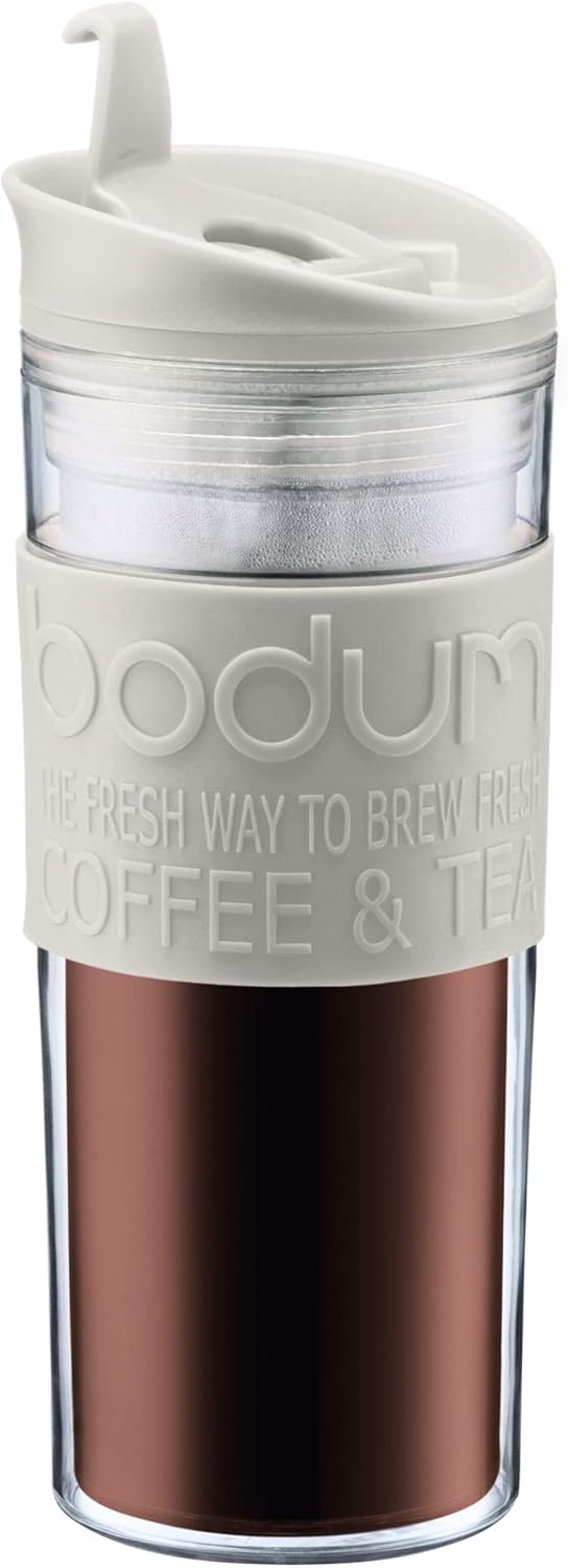 11101-01S TRAVEL MUG Insulated Travel Mug, Plastic, Flip Lid, 0.45 L, Clear