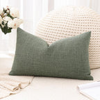Artscope Linen Cushion Covers Set of 1 Decorative Lumbar Pillowcase Pillow Cover 12x20 Inch for Home Decor Sofa Bedroom Car 30x50cm Gray Green