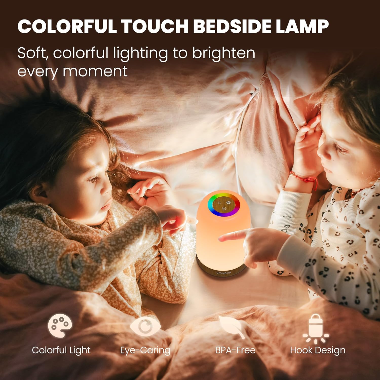 Night Light, LED Touch Bedside Table Lamp with Dimmable Light, 256 RGB Colours and 5 Brightness Levels, Timer, Hanging Hook, USB Rechargeable, Portable Lamp for Bedroom, Living Room, Kids