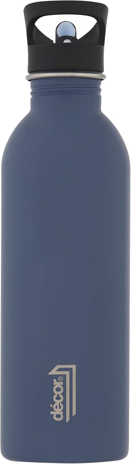 Snap n Seal 1L Stainless Steel Water Bottle with Straw, BPA Free - Leakproof Metal Flask with Carry Handle for School, Travel, Work & Gym - Ideal Drinking Bottle for Kids & Adults - Navy.