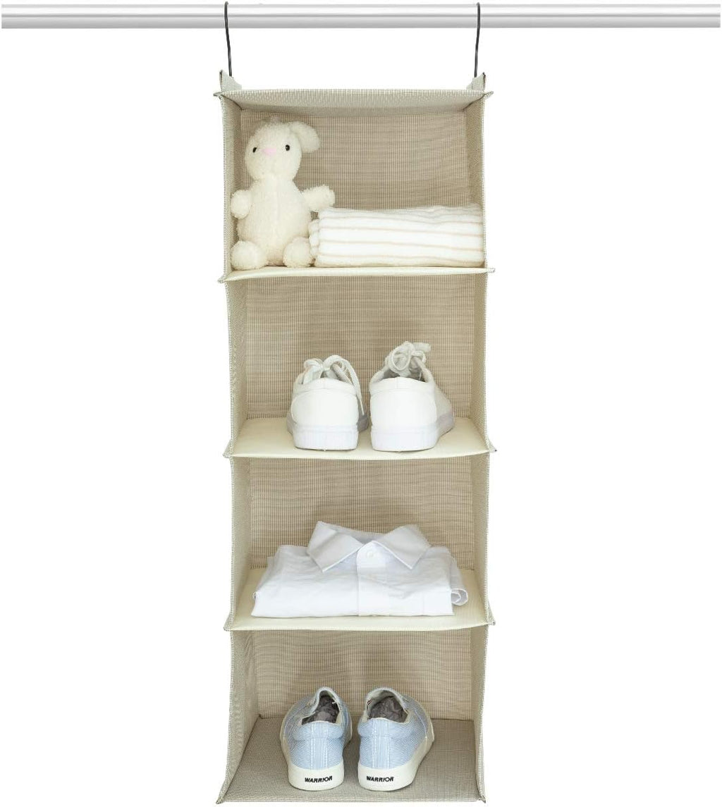 Hanging Closet Organizer for Clothes Sweaters Advanced cloth 4 shelves Hanging Wardrobe Storage Shelves, Beige Check Washable(31.5 * 12 * 12 inch)