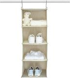 Hanging Closet Organizer for Clothes Sweaters Advanced cloth 4 shelves Hanging Wardrobe Storage Shelves, Beige Check Washable(31.5 * 12 * 12 inch)