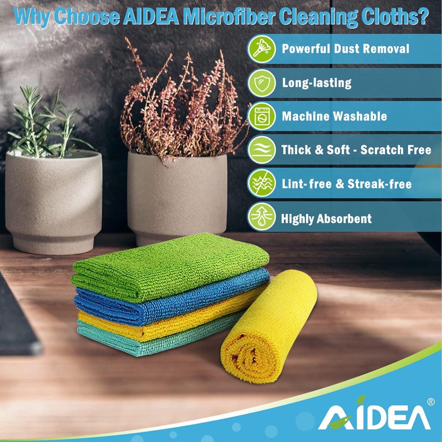 AIDEA Microfibre Cloth Pack of 8, Multifunctional Reusable Cleaning Cloths, Lint Free Streak Free Washable Cloth Duster for House, Kitchen, Car, Motorbike, Windows 30 x 30 cm Secondary image