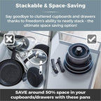 Freedom T800201 7 Piece Cookware Set with Ceramic Coating, Stackable Design and Detachable Handle, Graphite, Aluminium, Black