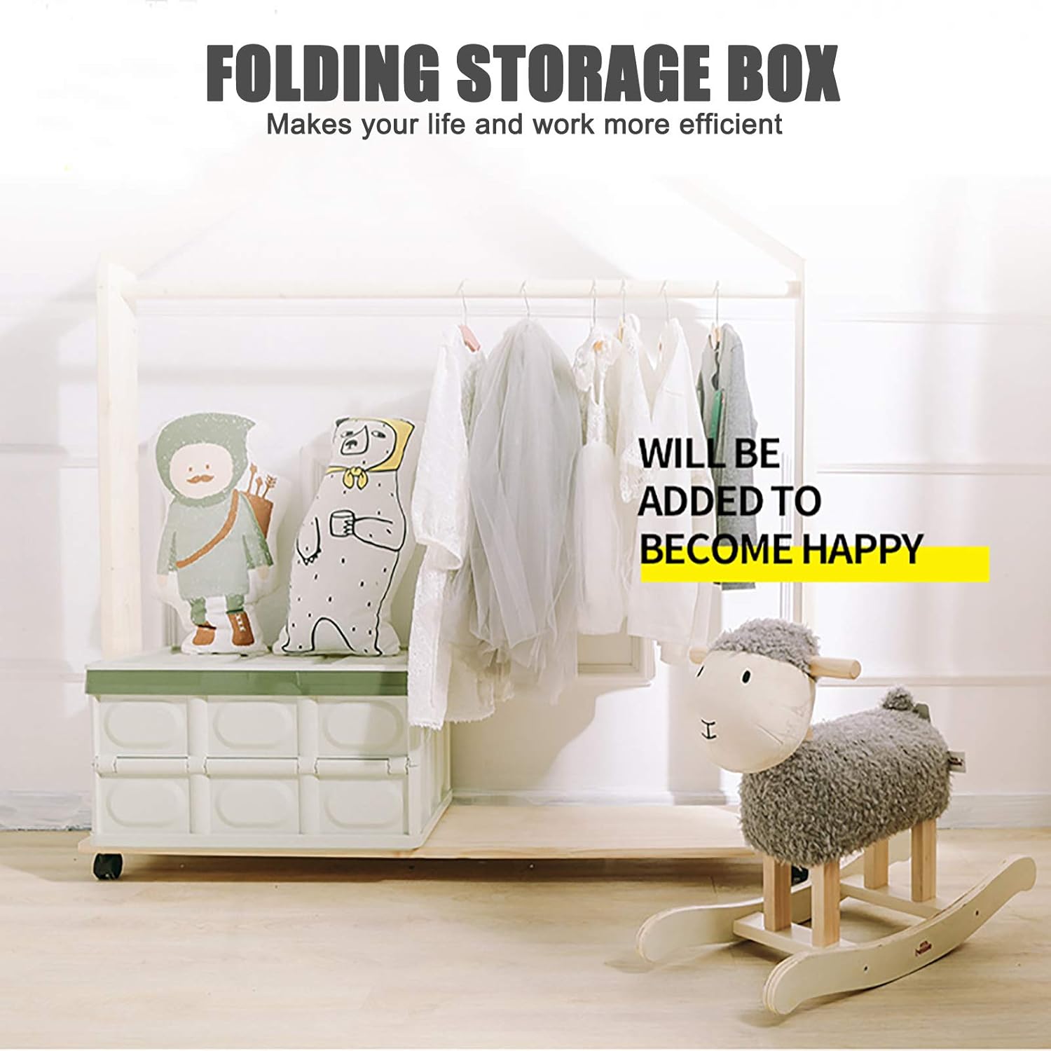 Collapsible Storage Bins 2 Pack 30L - Lidded Plastic Tote Container with Stackable Folding Utility Crate for Clothes, Toys, Books, Snacks, Shoes, Grocery - Green