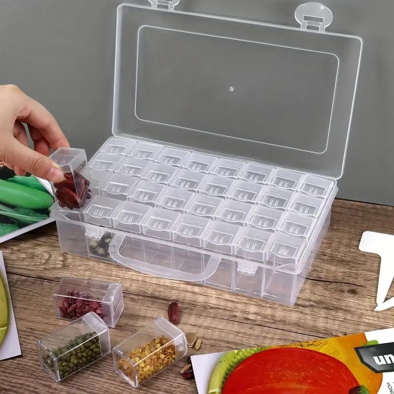 Seed Storage Box, 64 Slots Plastic Seed Storage Organizer Box with Label Stickers and Tweezers, Independent Compartment Design for Vegetable, Fruits, Flower, Chili Seeds (64 Slots)