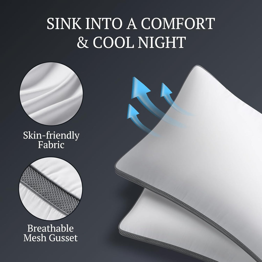 Pillows 2 Pack Hotel Quality, 820GSM Microfiber Filled Luxury Pillows, Medium Firm for Head & Neck Support, Machine Washable