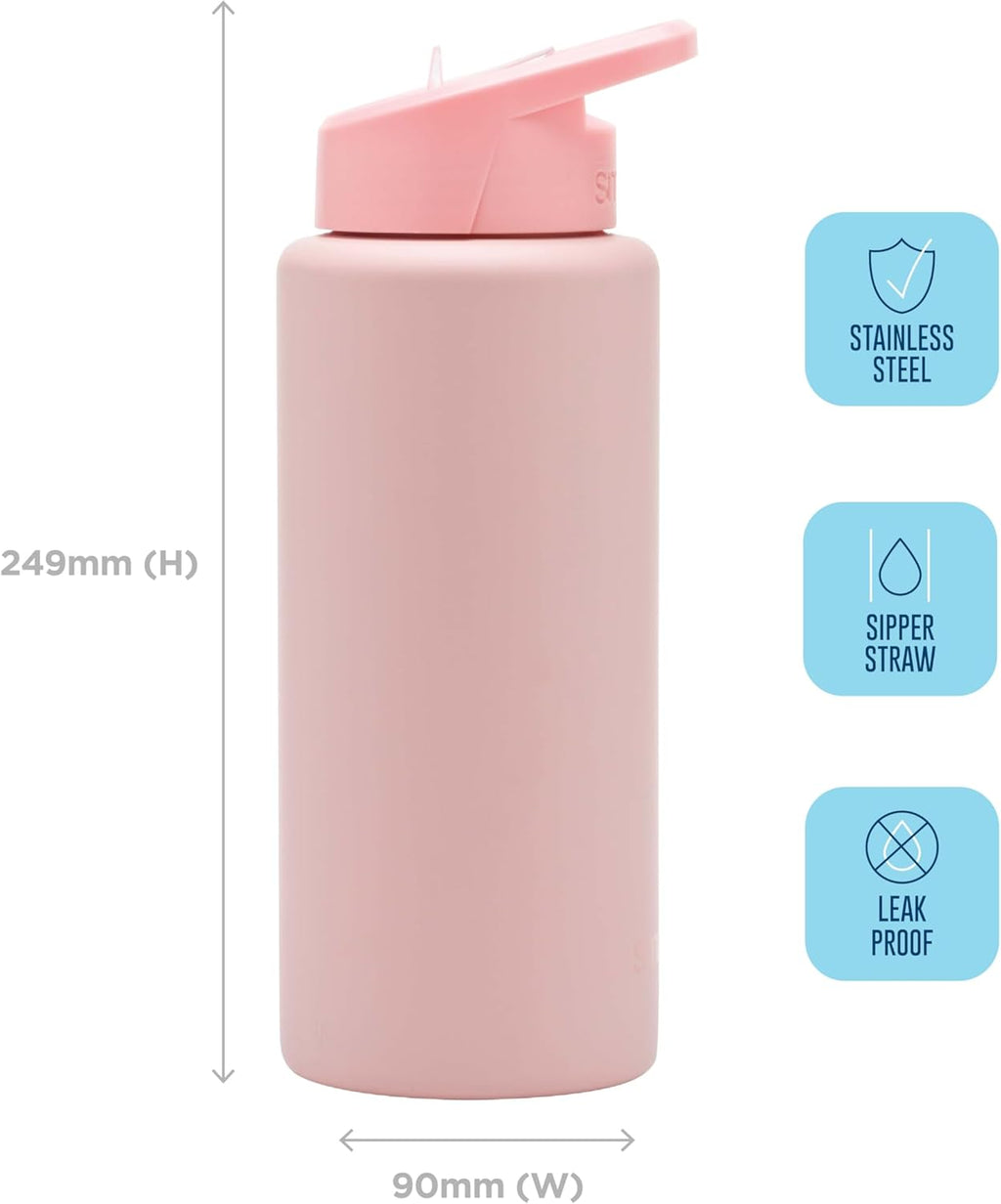 Stainless Steel Reusable 1 litre water bottle - Peach