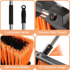 18IN Garden Broom Outdoor Heavy Duty with Long Handle(64IN), Hard Yard Sweeping Brush with Stiff Bristle, Patio Large Brooms Outside, Industrial Wide Brushes Set, Strong Deck Cleaning Tool