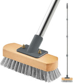Wire Broom with 150cm Handle, Heavy Duty Wire Brush for Patio Garden Moss Algae Weed Removing, Hard Stiff Metal Brush Outdoor Floor Scruber for Cleaning Yard Roof Deck