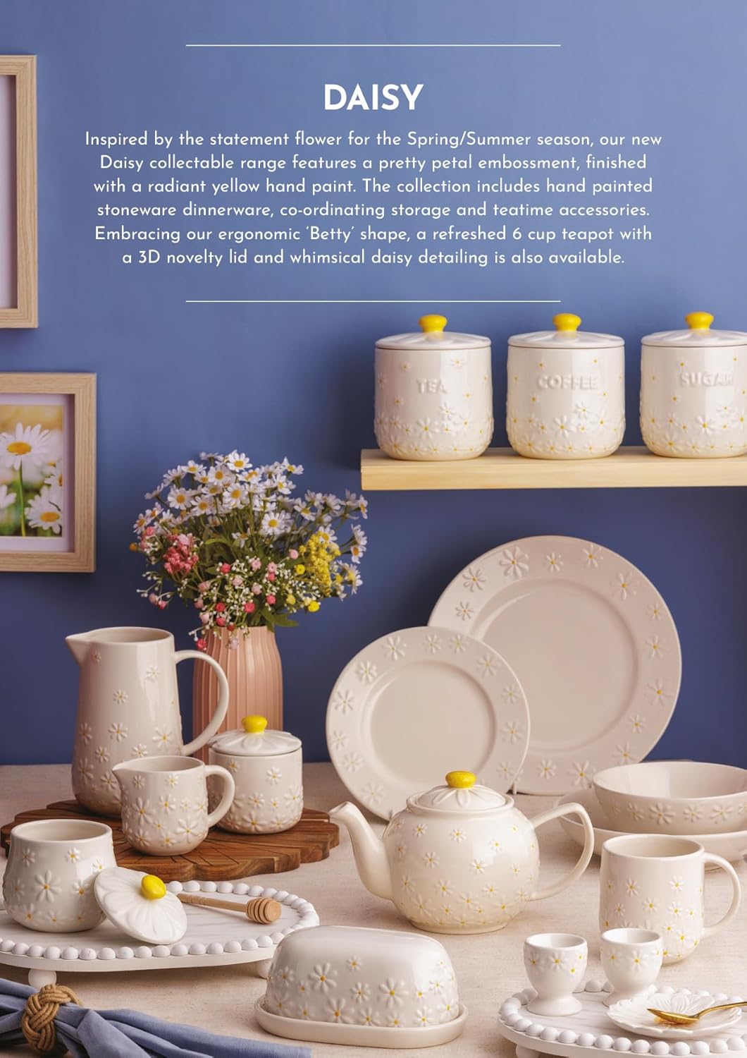 Daisy Set of 2 Egg Cups | Ceramic Egg Holders with Embossed Daisy Design | Dishwasher & Microwave Safe