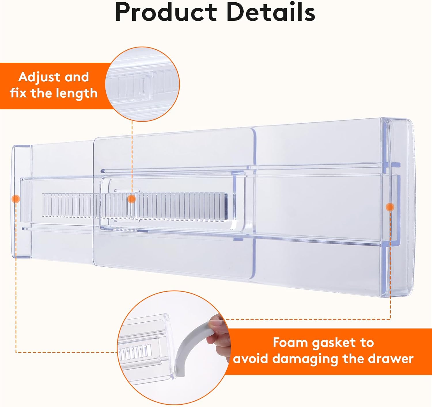 6 Pack Drawer Dividers, 3.2" High Expandable from 11.2-20" Adjustable Drawer Organisers,Clear Plastic Drawers Separators for Clothing, Kitchen Utensils and Office Storage