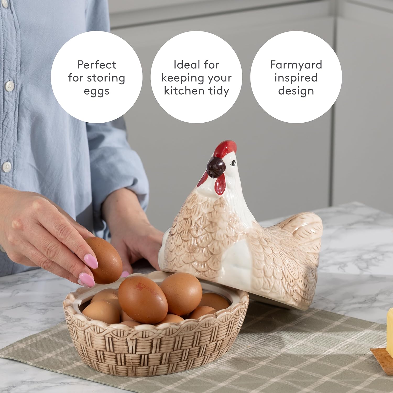 Mason Cash Rise & Shine Egg Nest | Rustic Farmyard-Style Kitchen Tidy & Egg Storage | Chip-Resistant Dolomite | Decorative Hen Design