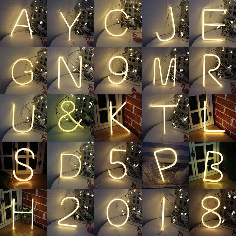 LED Letter Lights Warm White Neon Word Signs Battery/USB Operated Alphabet Sign Art Wall Light for Kids Room Wedding Birthday Party Christmas Home (L)