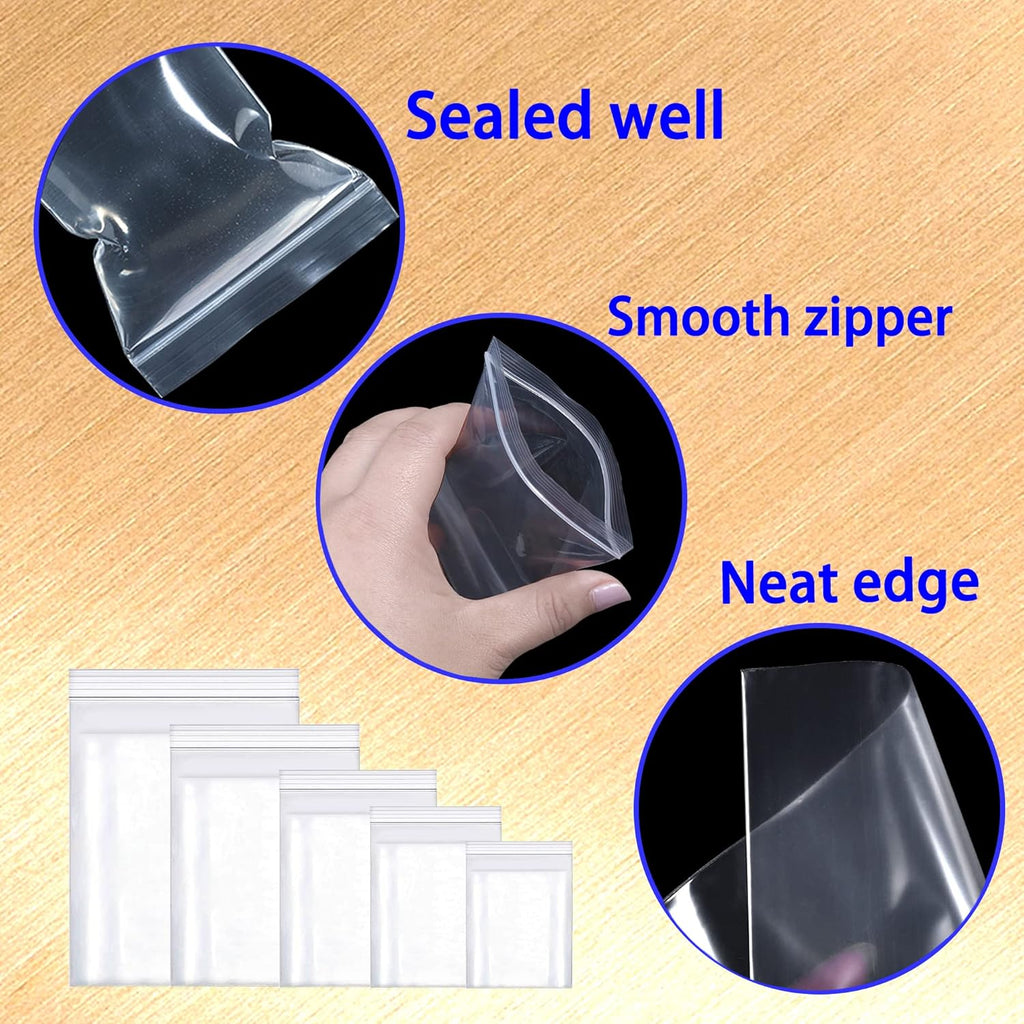 900pcs Grip Seal Bags Mixed Size Small Clear Resealable Storage Pouches Poly Perfect for Small Cookies Sweets Jewellery and Diamond Painting 100µ