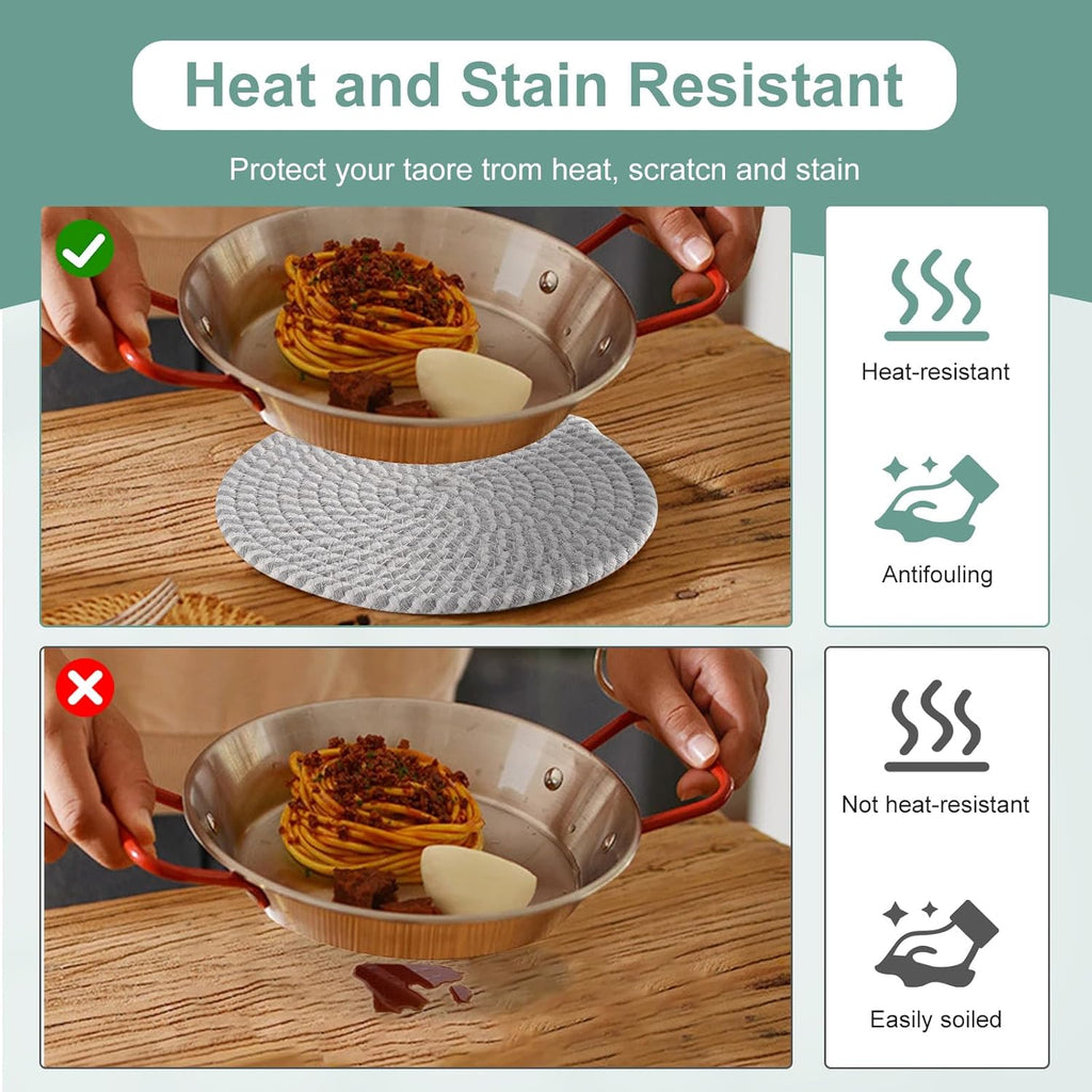 Kyrio Round Placemats, Trivets Mats Hotplate Mats, Heat Resistant Mat, for Kitchen, Restaurant,Dining Table, with storage basket(6PCS)