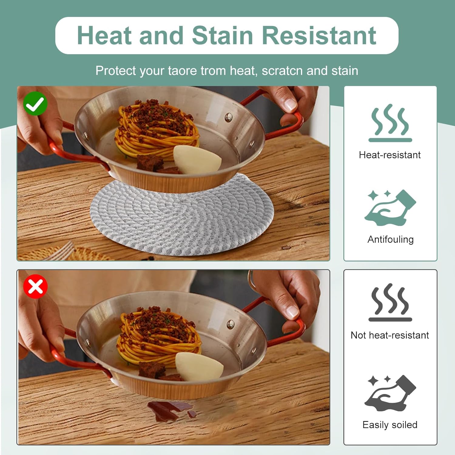 Kyrio Round Placemats, Trivets Mats Hotplate Mats, Heat Resistant Mat, for Kitchen, Restaurant,Dining Table, with storage basket(6PCS)