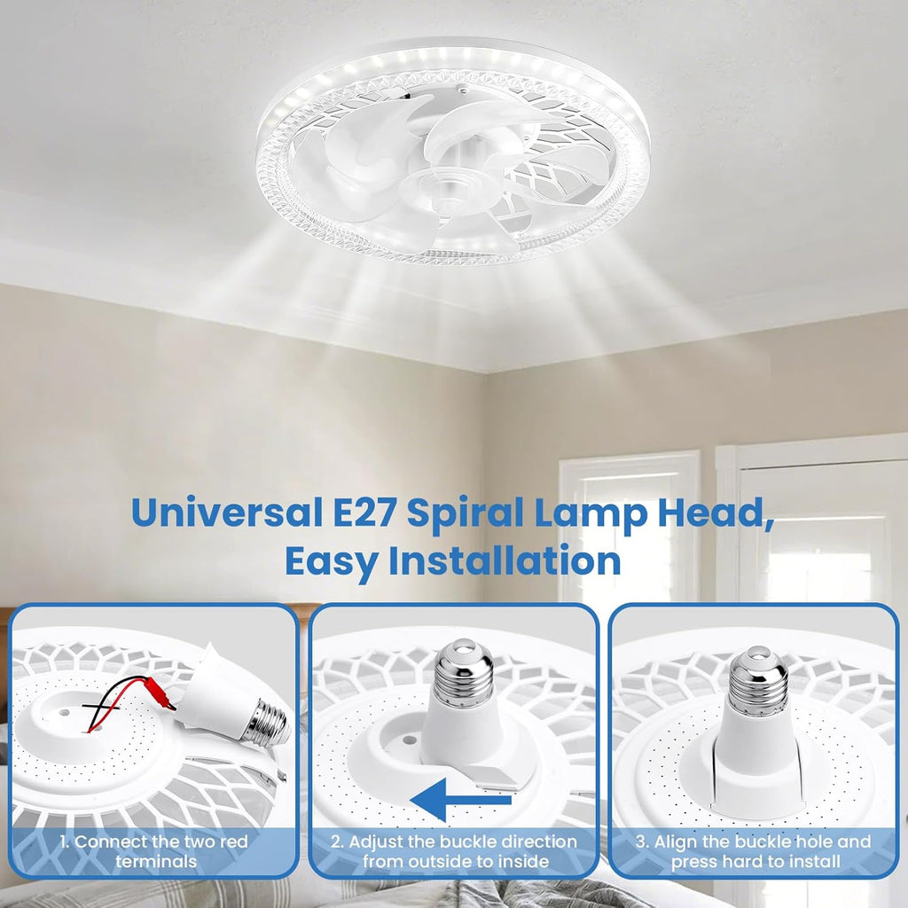 Ceiling Fans with Lights and Remote, 45w Small Led Ceilings Lights Timing Quiet, E27 Bulb Fixture, 3 Color 3 Speeds Dimmable Light Ceiling - Perfect for Small Spaces Bedroom Home Office
