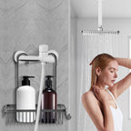Shower Caddy Hanging Organiser Storage Shelf Without Drilling Shampoo Holder Rustproof Basket Shower Hook Grey