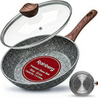 24CM Frying Pan with Lid, Granite Nonstick Frying Pans with Lid, Stone Frying Pan, Induction Compatible (24CM)