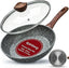 24CM Frying Pan with Lid, Granite Nonstick Frying Pans with Lid, Stone Frying Pan, Induction Compatible (24CM)