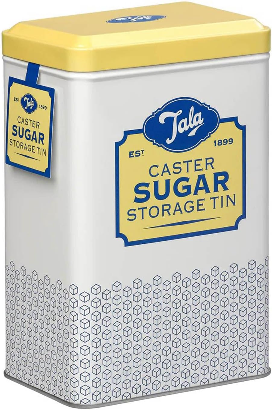 Tala Originals Storage Tin, Metal, Yellow and Cream Nostalgic Design, Holds a Full Bag of Caster Sugar (Sugar Not Included)