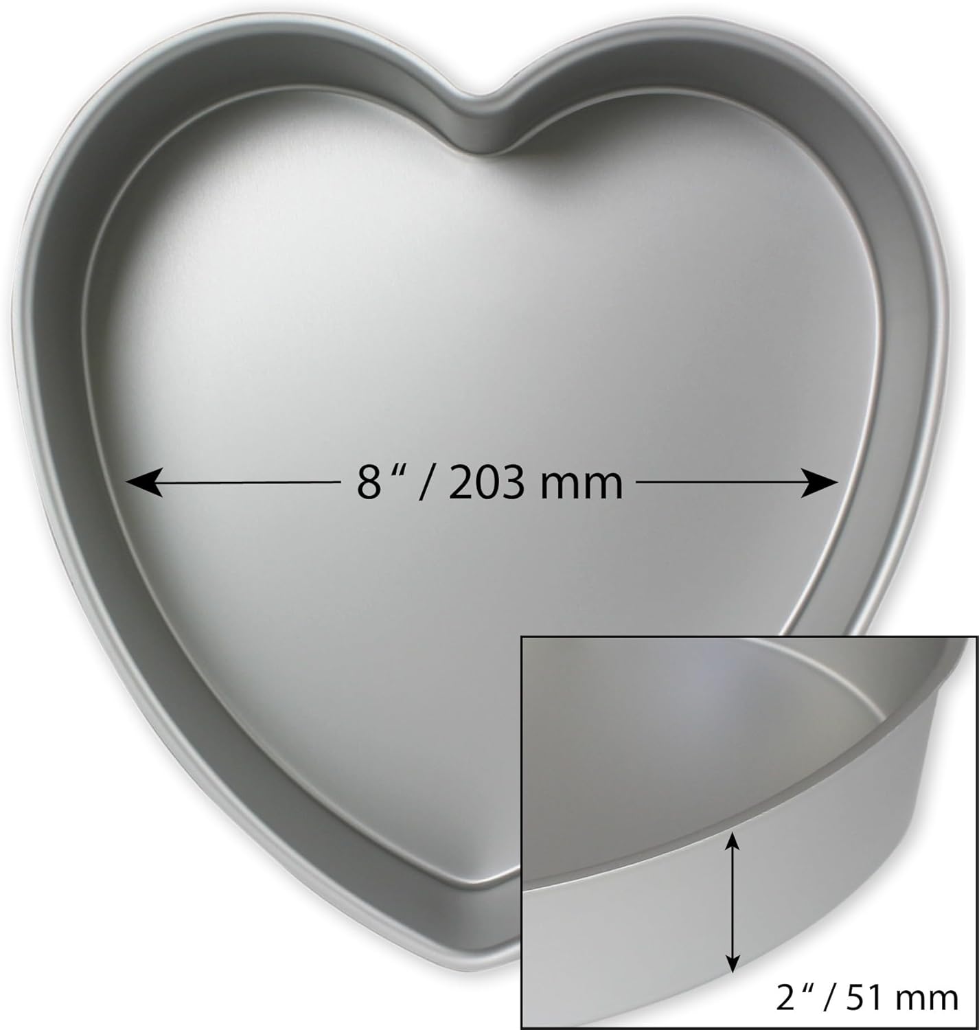 HRT082 Anodised Aluminium Heart Cake Pan 8 x 2-Inch Deep, Silver