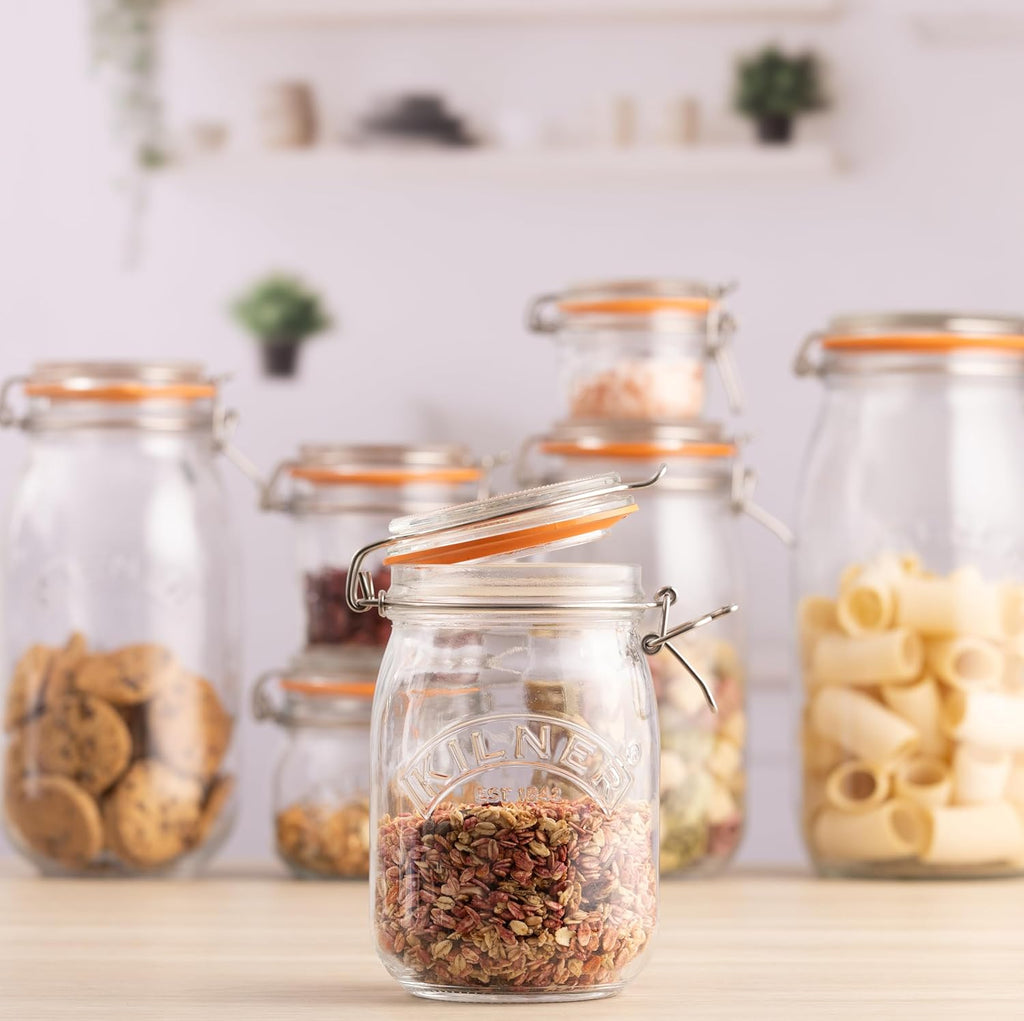Clip Top Jar 1 Litre (1000 ml) Airtight Glass Storage Jar for Preserving Fruits Vegetables Coffee Tea Rice Flour Nuts Pasta