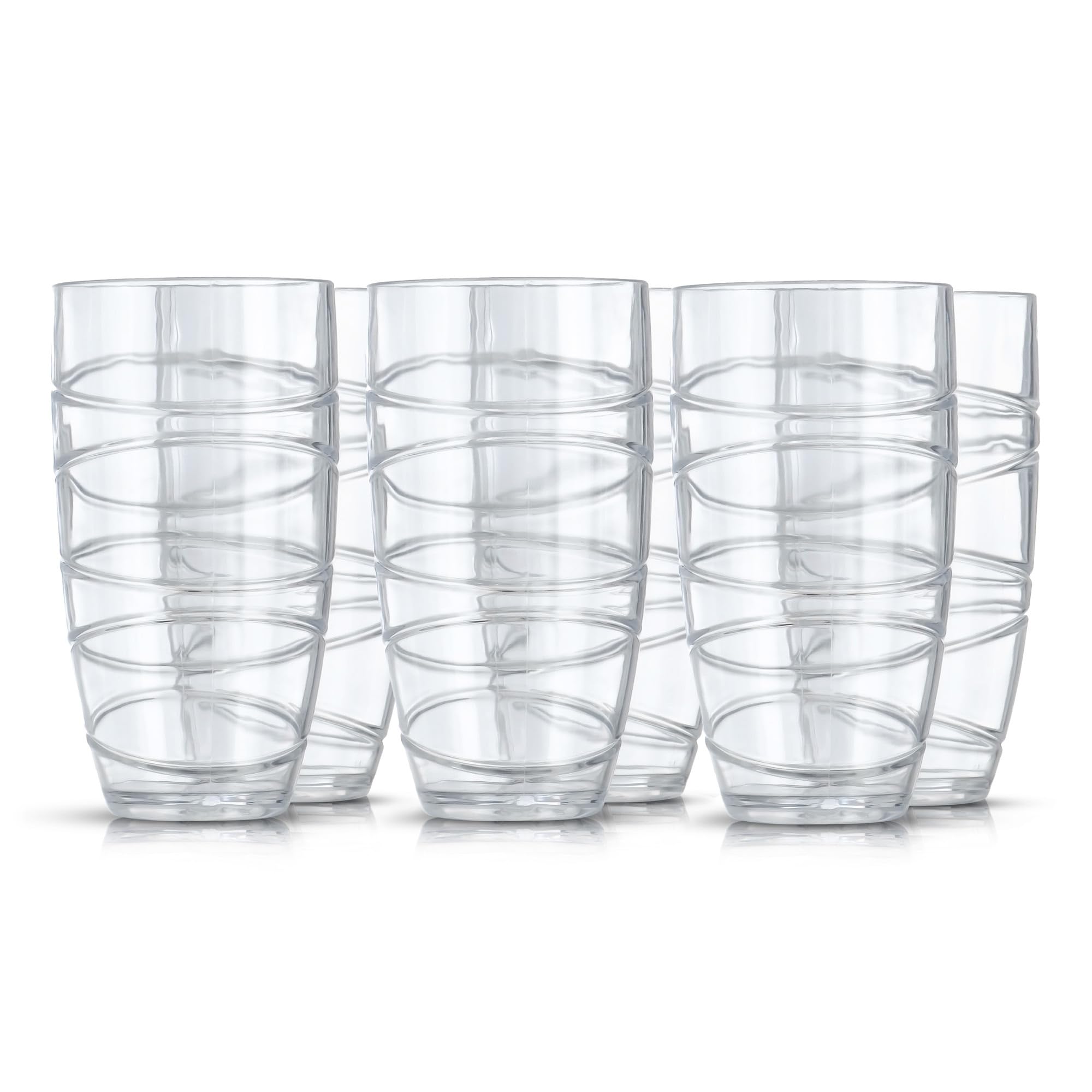 Set of 6 Hi Ball Plastic Acrylic Drink Tumblers with Swirl Design - Stackable Glasses for Picnics, BBQ’s, Poolside, Camping, Children’s Parties or Just Everyday Use (Set of 6, Transparent)