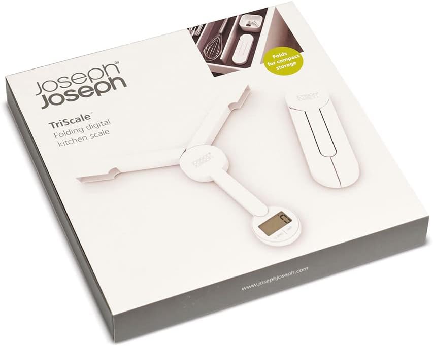 LCD Tri Scale – Kitchen Digital Food Scales, compact foldable, space saving with battery included, White, 16