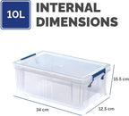 10L Plastic Storage Boxes with Lids. ProStore Super Strong Plastic Storage Boxes (14 x 34 x 21.5cm), Made in the UK, Clear
